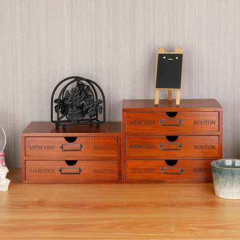 PACKGILO 2 Wooden Storage Box Rustic Desktop Organizer with Drawers Office Desk Accessories Shelf Small Craft Storage