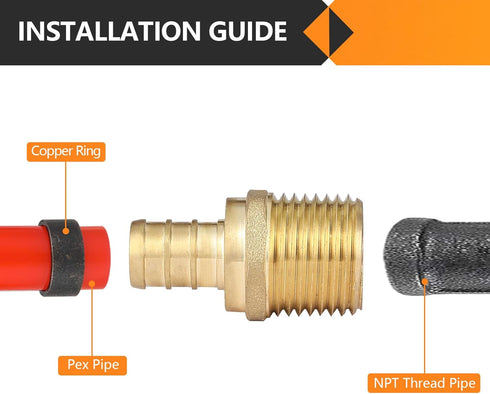 10-Pack PEX Fittings, 1/2" PEX x 1/2" Male NPT, Brass Crimp Fitting for Pex Pipes, ASTM F1807