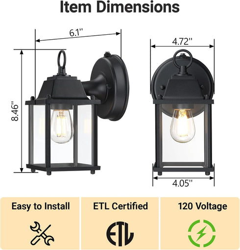 E26 1-Pack, LIT-PaTH Dusk to Dawn Outdoor Wall Lantern, Wall Sconce Waterproof Porch Lighting Fixture, Base, Aluminum
