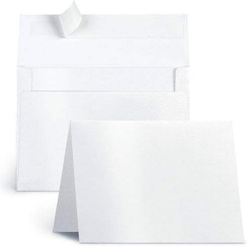 White Shimmer 5x7 Blank Cards and Envelopes, Goefun Pearl White Folded Cardstock