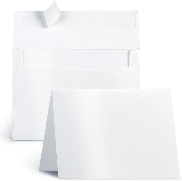 White Shimmer 5x7 Blank Cards and Envelopes, Goefun Pearl White Folded Cardstock