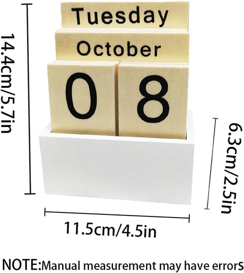 IELEPHONIX Wooden Perpetual Calendar for Desk, Metal Wood Month Date Display for Teachers, Students, Classroom, Rustic