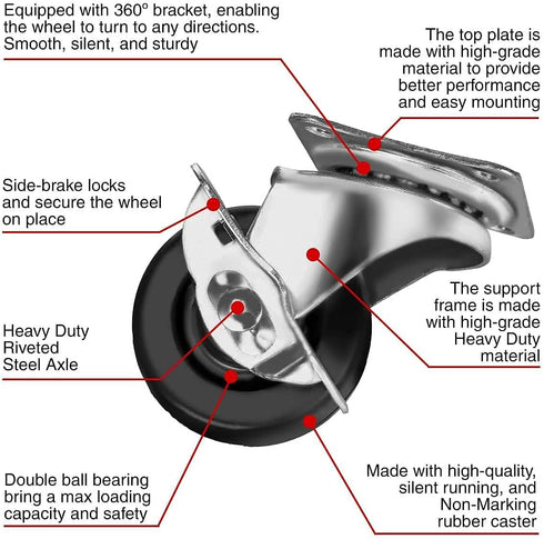 FactorDuty 12 Pack 2" Swivel Caster With Brake Wheels Hard Rubber Base with Top Plate & Bearing