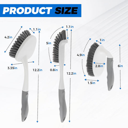 Mgitecy 3 Pack Set Heavy Duty Scrub Brush for Household Use, Long Scrub Brush, Handheld Scrub Brush, and Crevice Brush
