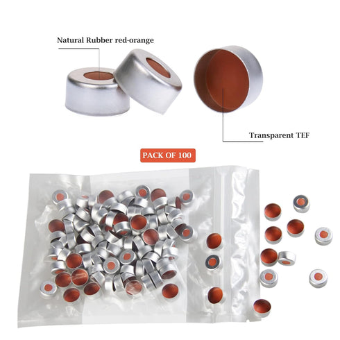 2 ML Autosampler Vial - Amber 11 mm Wide Opening Crimp Top Vial, GC Vial with Graduation, 100pcs Aluminum Silver Seals