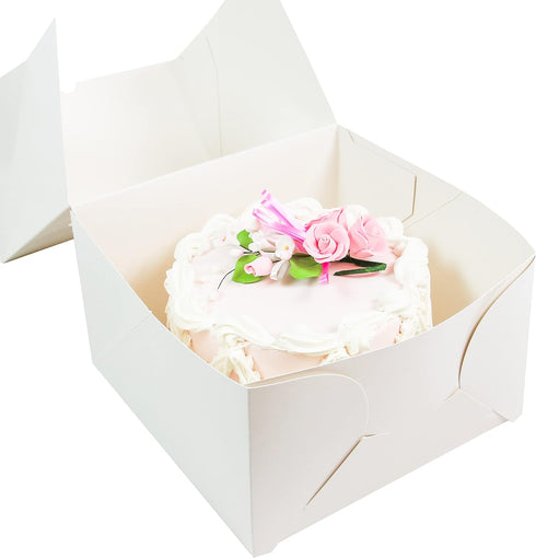 8 8 5 Inches, 10 Count Global Sugar Art Auto-Popup Deep Square Cake Box with Window, White x x