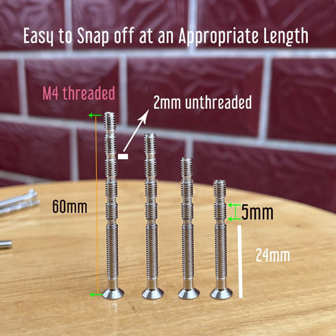 4 Set Sliding Door Handle Screw Post Replacement, M4 x 60mm Phillips Break Away Long Flat Countersunk Head Screws with Posts for Cabinet Drawer Door Handles Knobs Sliding Screen Doors