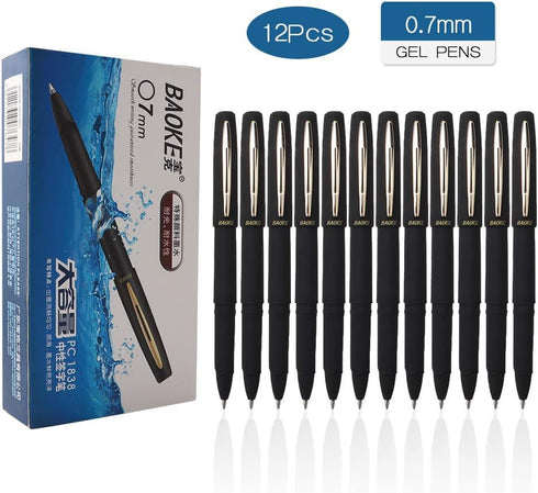 BaoKe Gel Ink Pens Rollerball Pens, 0.7mm Medium Line, Box of 12 Pack, PC1838 (black)