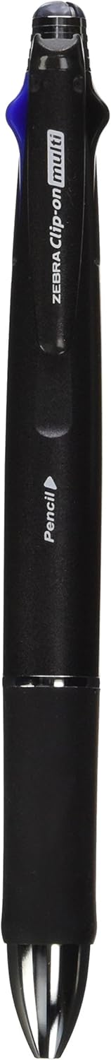 Zebra Clip-On 1000 - 4 Color 0.7 mm Ballpoint Multi Pen and 0.5 mm Pencil, Black Body