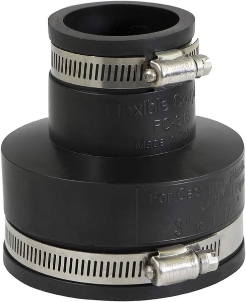 Supply Giant Flexible PVC Reducing Coupling, 6I54 with Stainless Steel Clamps, 3.5" x 1.9" Inner Diameter