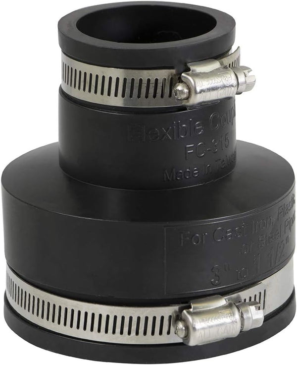 Supply Giant Flexible PVC Reducing Coupling, 6I54 with Stainless Steel Clamps, 3.5" x 1.9" Inner Diameter