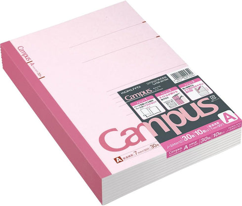 KOKUYO Campus Notebook - A 7mm Ruled, Semi-B5, 30 Sheets, 30 Lines, Pink, Pack of 10, Japan Import