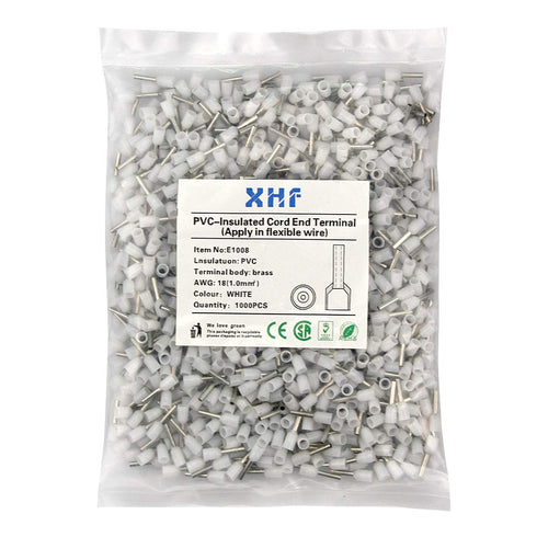 XHF 1000 PCS AWG 18/1.0mm² Wire Ferrules, Insulated Copper Crimp Connectors, Crimp Pin Cord End Terminals