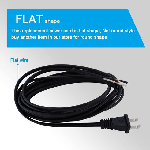 Replacement Power Cord Pigtail 18AWG 2 Prong 6FT Flat Shape 2 Wire Power Supply Cord Open End 110V Polarized Plug Black Cable 18 Gauge Open Wire 2C Repair Electrical Cord 120V AC