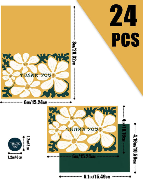 4x6 Inch 6 (24pcs +24pcs qiqee Color Contrast Flower Thank You Cards Greeting Gift Cards for Handwritten Messages