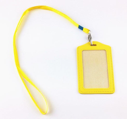 yueton 10pcs Vertical Style Leather Business ID Badge Card Holder with Long Neck Strap Band Lanyard (Yellow)