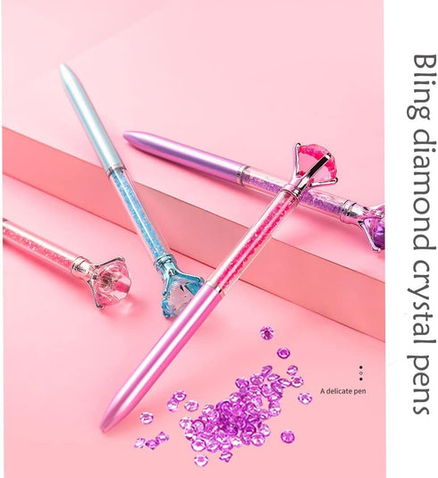 Diamond Pens Pack of 10, Big Crystal Diamond Ballpoint Pens, Retractable Metal Quicksand Pens for Office Supplies