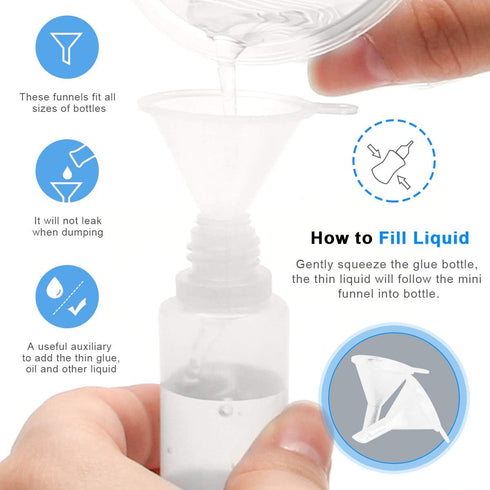 Adecco Precision Tip Applicator Bottle, 50 PCS 15ml Glue Applicator Bottles with 10 Plastic Funnels for Acrylic Painting