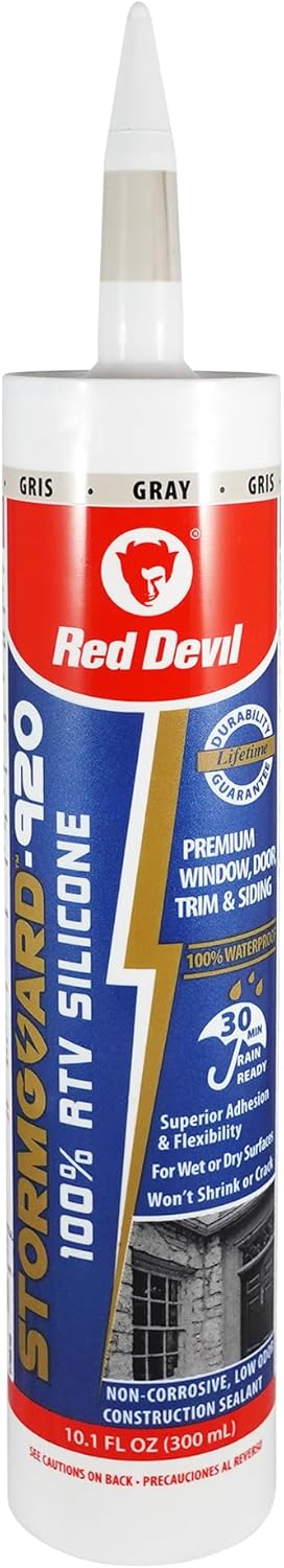Red Devil 078050 StormGuard 920 100% RTV Silicone Window and Door Sealant, Gray, 10.1 oz. Tube, 1-Pack