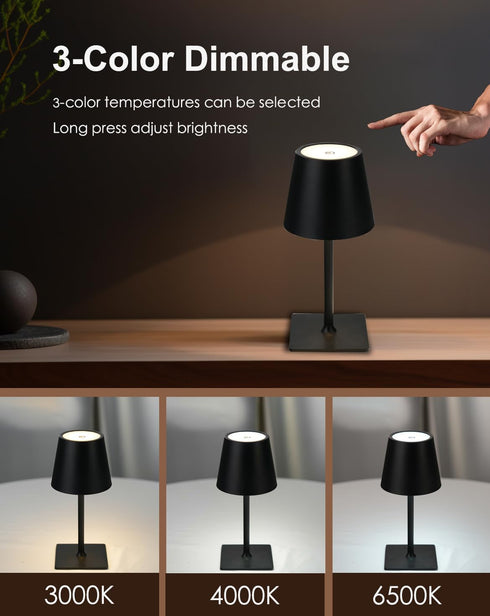 Dimmable 1) Cordless Table Lamp, Rechargeable Table Lamp with Touch Control, Portable LED Desk Lamp for Indoor Patio