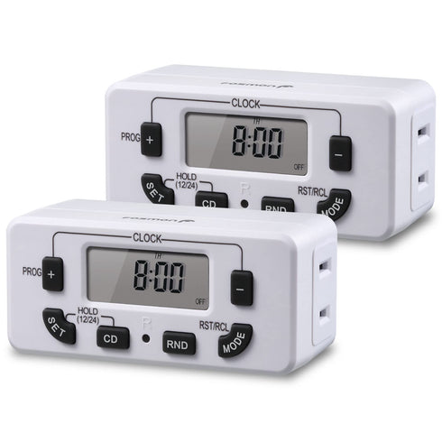 Fosmon 7 Day Programmable Digital Timer, Indoor Plug-in Light Timer Switch for Appliances, 2 Pack