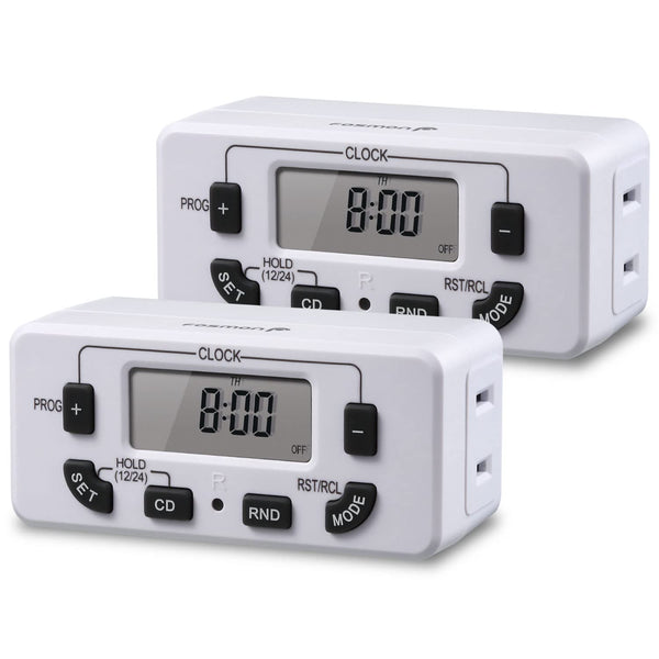 Fosmon 7 Day Programmable Digital Timer, Indoor Plug-in Light Timer Switch for Appliances, 2 Pack