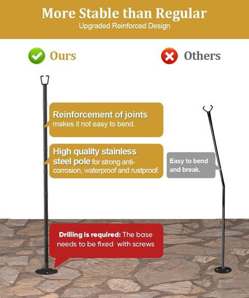 Sprimden 10FT String Light Poles for Outdoor Decor, Sturdy Light Pole with Hard Ground Base, Adjustable Metal Posts