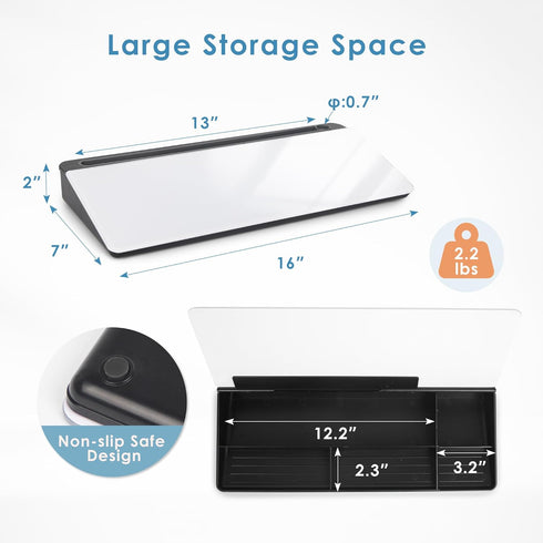 ORIENTOOLS 16'' x 7'' Desktop Whiteboard with Glass Surface, Dry Erase Board with Storage, Desk Accessories for Office,