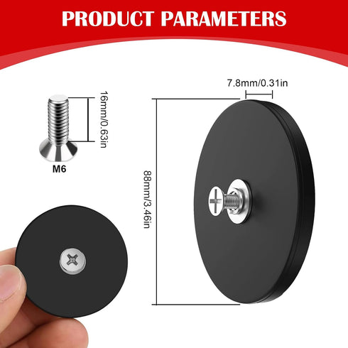 4Pcs 100LBS M6 Thaibear Rubber Coated Magnets, Rubber Coated Neodymium Magnets with Magnetic Assembly Base