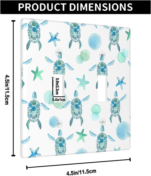 Blue Green Turtle Toggle Light Switch Covers Nautical Beach Sea Turtle Starfish Seashell Coral Coastal 2-Gang Wall Plate for Bedroom Bathroom by Pznen