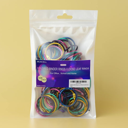 MUSCELL 100pcs 1 Inch Binder Rings, Loose Leaf Office Book Rings in Assorted Colors
