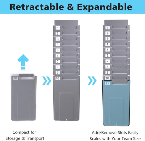 NADAMOO 10-Slot Time Card Holder, Wall-Mounted, Retractable and Expandable Plastic Punch Card Rack, Compatible