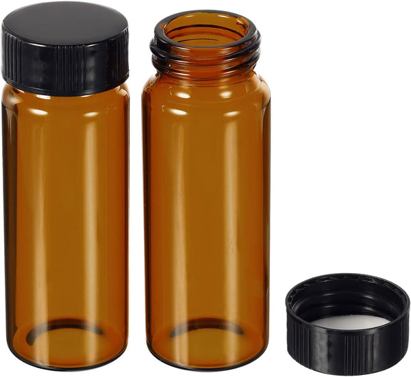 PATIKIL 30mL Reagent Media Bottle, 10 Pack Round Glass Storage Bottles with Plastic Screw Cap for Lab Home, Brown
