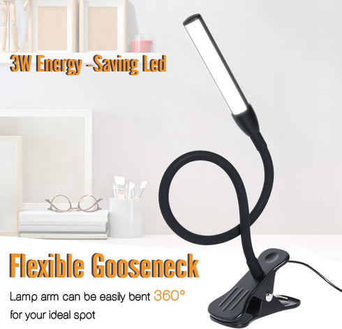 Clip on Reading Light, Clip Light with Warm & Daylight & White Light, 3 Colors, Eye-Care Clamp Lamp with 10 Modes