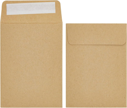 Juvale 100 Pack Small Seed Saving Envelopes, 4.5x3.25 Self Adhesive Blank Packets for Coins, Stamps, Mini Parts (Brown)