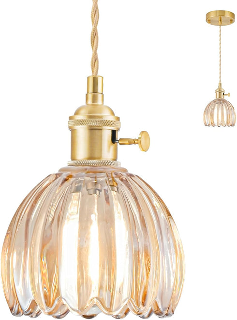 Mini Pendant Lights Kitchen Island, Small Adjustable Pendant Light Fixture with Amber
