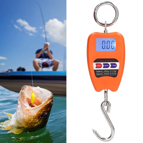 440lb Digital Hanging Scale with LCD Display Screen, Multifunctional Portable Handheld 200Kg Load Mini Crane Hanging Scale,Suitable for Farm Hunting Fishing Outdoor (Orange)