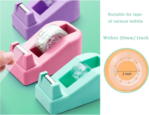 Tape Dispenser Desk with 12 Rolls Transparent Tape, Cute Small Packing Refills for Christmas Gift Wrapping