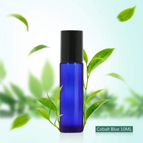 Onwon 6 10ml Pcs Glass Stainless Steel Roller Bottles Cobalt Blue Dropper Included Re-usable Roll-ons Perfect