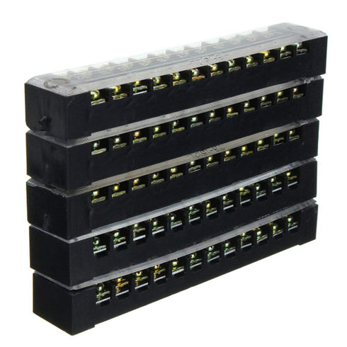 Summer-Home 5Pcs 15A 600V Terminal Barrier Strip - 12 Position Covered Dual Row Screw Connector Block