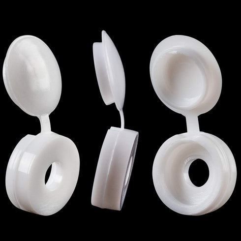 PAGOW 50 Pcs White Plastic Hinged Screw Cover Caps, Fold Snap Washer Flip Tops for Protection