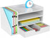 Multi-Tier Wood Desk File Organizer with Side File Rack, 3 Tray Shelves & Adjustable Drawer for Office Setup