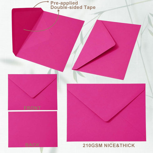 Whaline 50Pcs A7 Invitation Envelopes Set Hot Pink Greeting Card Envelopes for Mailing (7.2x5.2 Inch)