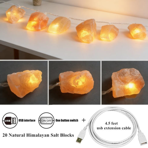 20 Rock,11.5ft Himalayan Salt Light String for Bedroom with USB Powered String Fairy Lights Night Salt Lamp,Natural