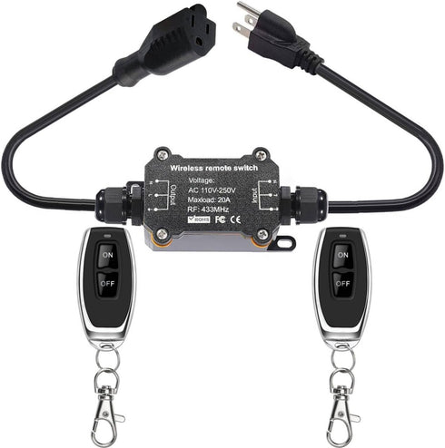VONVOFF Remote Control Switch,AC110/230/240/250v Waterproof Wireless Light Switch with 4.9ft Extension Cord Outlet