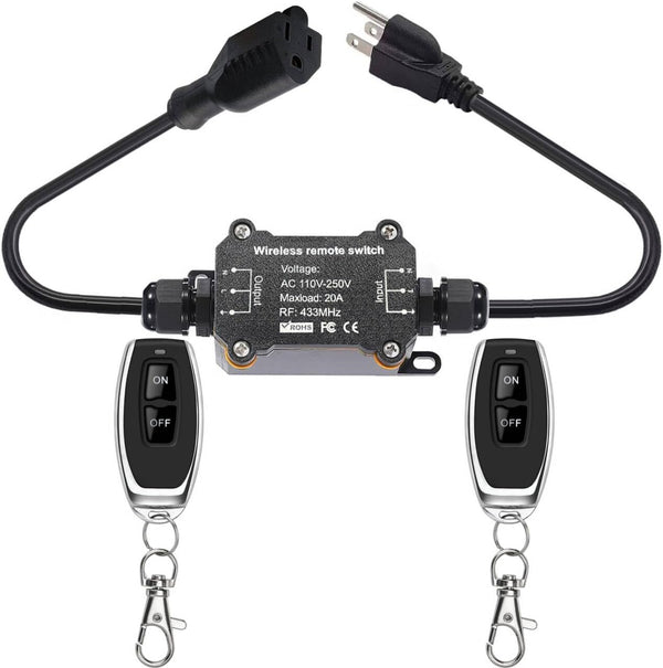 VONVOFF Remote Control Switch,AC110/230/240/250v Waterproof Wireless Light Switch with 4.9ft Extension Cord Outlet