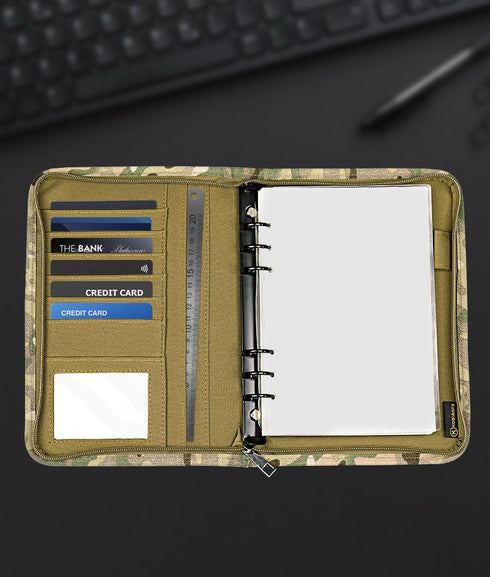 Military Padfolio Ring Binder with 80 Sheets 160 Pages of Leaf Paper, Military Notebook with Zippered Padfolio Organizer, Refillable Tactical Notebook 6-Ring A5 Notebook Paper (10" x 7.3") by GLHFSONG