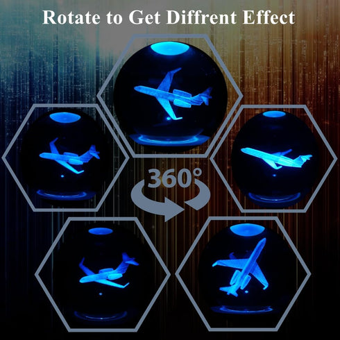 3D 3.15 Inch (80mm) 16 Planes Night Light, Aviation Gifts, Crystal Ball Airplane Night Light with Remote, Pilot Lamps