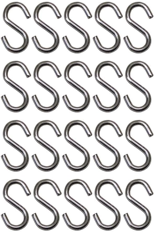 S Hook - Marine Grade 316 Stainless Steel, 1.56" Long, 5/32" Thick Metal Hook for Hanging and Utility Use (20)
