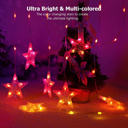 10ft 3.3ft 200+ Star Curtain Lights, x RGB LED Color Changing String Fairy Lights Stars Curtain, Smart APP & IR Remote
